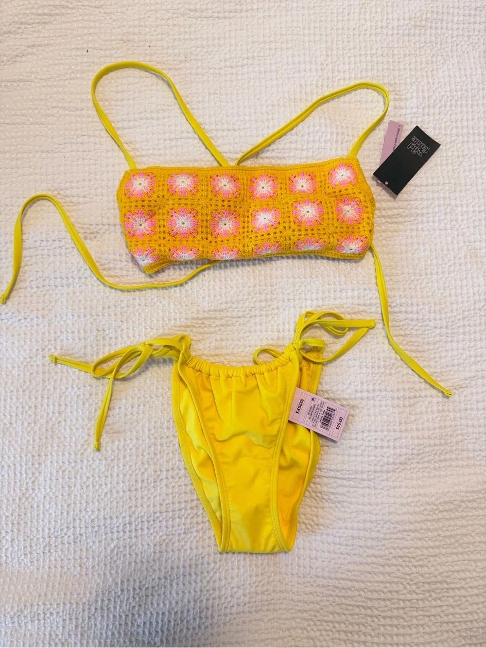 wild fable Yellow and Pink Smocked Bandeau Bikini